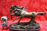 Art Deco Solid Bronze Sculpture Statue Figure 2 Horses Runnng 