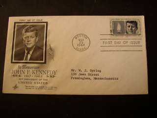 1964 IN MEMORIAM FOR JOHN F. KENNEDY FDC 5 CENT STAMP  