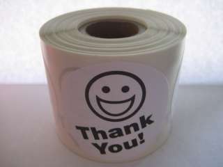 250 BIG THANK YOU SMILEY LABEL STICKERS white  