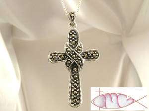 Sterling Silver MARCASITE KNOT CROSS Necklace NEW  