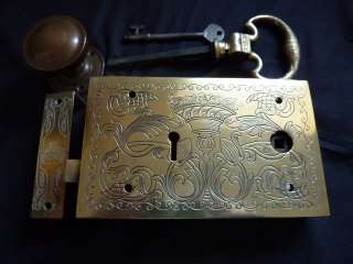 Outstanding Ornate Engraved Antique Victorian Brass Rim lock, Keep 