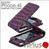   Leather Case Pouch Flip Cover Holster Apple iPhone 4 4S Purple  