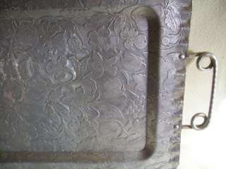   Finished Aluminum Fruit & Flowers Pattern Handle Serving Tray  