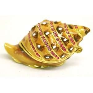 Bejeweled Marine Life Jewelry Trinket Box   Trumpet Sea Shell  