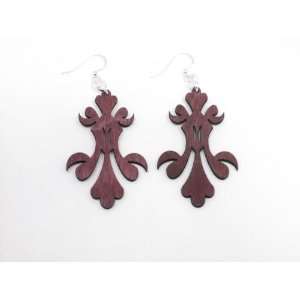  Wine Tri Iron Design Wooden Earrings GTJ Jewelry