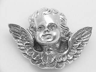 Winged Cherub Head Pin or Brooch   Sterling Silver  