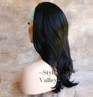 Straight Black 3/4 Fall Hairpiece Long Half Wig Hair Piece wavy ends 