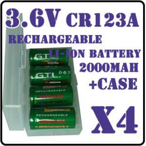 4x CR123A 3.6V Rechargeable Battery 2000mAh GTL + Case  