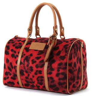 NWT Faux suede LEO leopard boston bag purse+long strap  