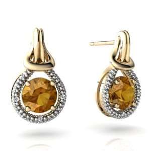    14K Yellow Gold Round Genuine Citrine Love Knot Earrings: Jewelry