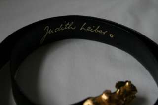 Rare Judith Leiber black snakeskin belt with gold double frog closure 