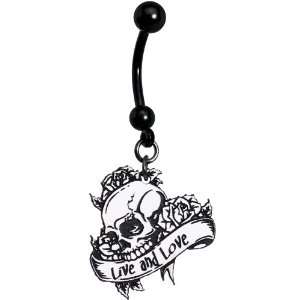  Live and Love Skull Roses Belly Ring: Jewelry