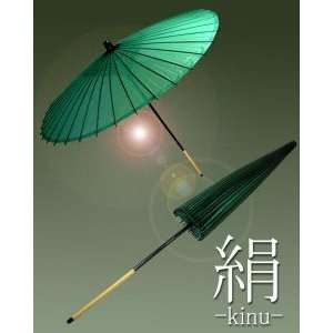    Japanese Antique Silk & Bamboo Umbrella Green KASA 