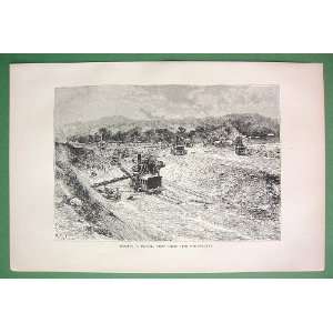 PANAMA Building Construction of Canal   VINTAGE Original Antique Print 