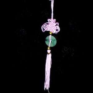  Feng Shui Good Luck Charm with Pink Silk Knot and Jade 