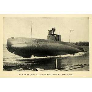  1909 Print United States Navy Stingray Submarine Vessel 