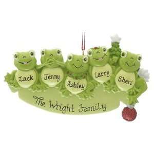  Personalized Frog Family of 5 Christmas Ornament: Home 