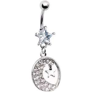  Clear Gem Crescent Moon Star Belly Ring: Jewelry