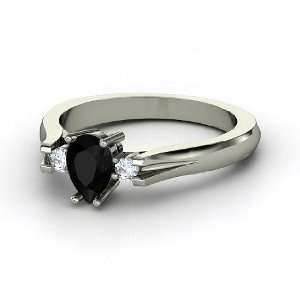   Alyssa Ring, Pear Black Onyx 14K White Gold Ring with Diamond Jewelry