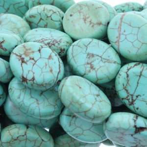 Dyed Green Turquoise Magnesite  Oval Plain   14mm Height, 10mm Width 