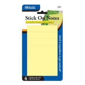  BAZIC 50 Ct. 3 X 3 Yellow Stick On Note (4/Pack) Case 