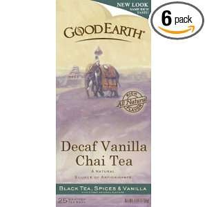 Good Earth Tea Chai Vanilla Decaf, 25 Count Boxes (Pack of 6)