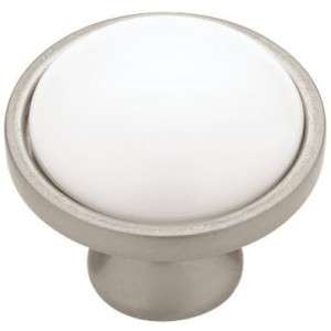 New White Ceramic SATIN NICKEL Pull Knob BETSY FIELDS  