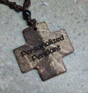 PERSONALIZED Coconut Shell Cross Pendant Necklace 18in  