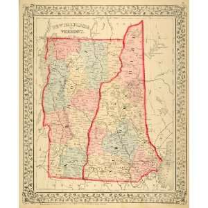   Map New Hampshire Vermont State Counties U. S.   Original Print Map