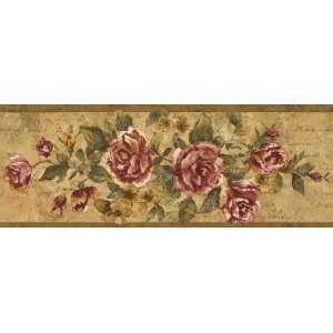  Rose Floral Wallpaper Border in Tan: Rose Floral Wallpaper 