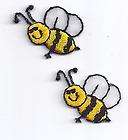 Bees  Pair of Happy Bees  Embroidered Iron On Applique   Yellow 