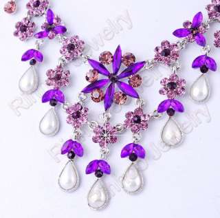 Free purple Czech rhinestone necklace earring set  