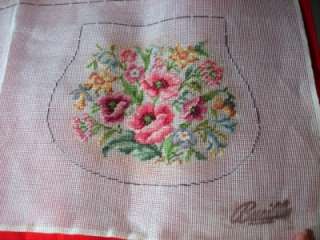   VINTAGE PURSE LOVELY FLOWERS PETIT POINT PRE WORKED MUST SEE  