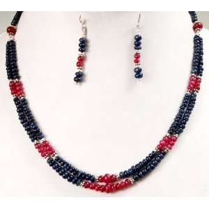 Strands Natural Ruby & Sapphire Beaded Designer Handcrafted Necklace 