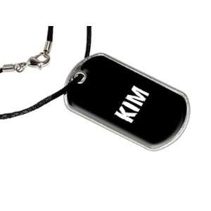 Kim   Name Military Dog Tag Black Satin Cord Necklace
