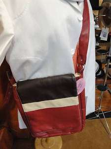 TWO FIVE LEATHERETTE RED BROWN IVORY MESSENGER BAG  