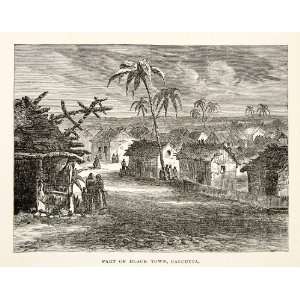  1881 Print Calcutta Kolkata India Black Town Cityscape Low 