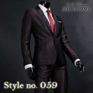 JEJE Slim fit Wedding Shiny Wine Mens Suit Tuxedo US39R  