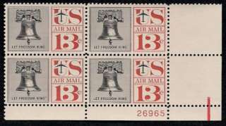 1961   LIBERTY BELL   #C62 Mint MNH Airmail Plate Block  