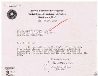 Hoover Signed Promotion To Albert Stewart FBI 1948  