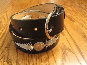 Western Leather Belt 165   Black w Lacing & Conchos   Sizes 32 to 50 