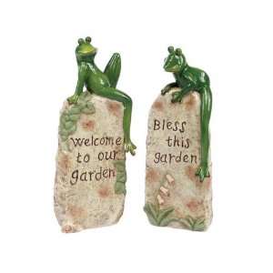  Set of 2 Waters Edge Porcelain Lounging Frog Garden 