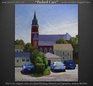 Parked Cars Fine Art Landscape Painting Bechler Church  