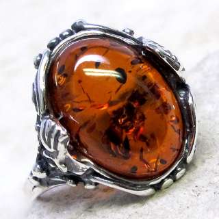 CHARMING NATURAL BALTIC AMBER 925 STERLING SILVER RING SIZE 7  