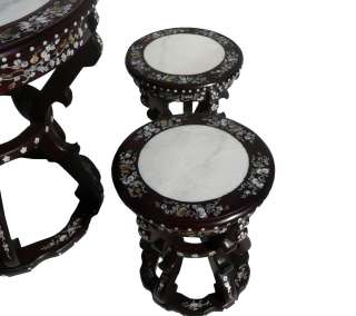 Rosewod Mother Pearl Inlay Marble Round Table Set s2409  