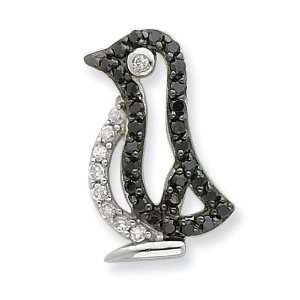  Sterling Silver Black & White CZ Penguin Pendant Jewelry