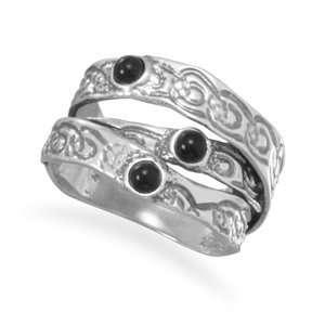  Oxidized Three Row Ring with Black Onyx   New Jewelry