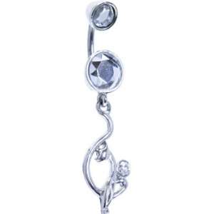 Baby Phat Silver Tone Crystal Cat Drop Belly Ring