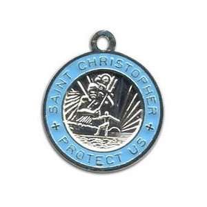  St. Christopher Surf Medal   Small Silver/ Baby Blue 