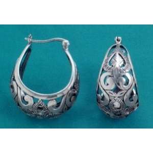  Rhodium Plated Sterling Silver Earrings (Hoops)   15x25mm 
